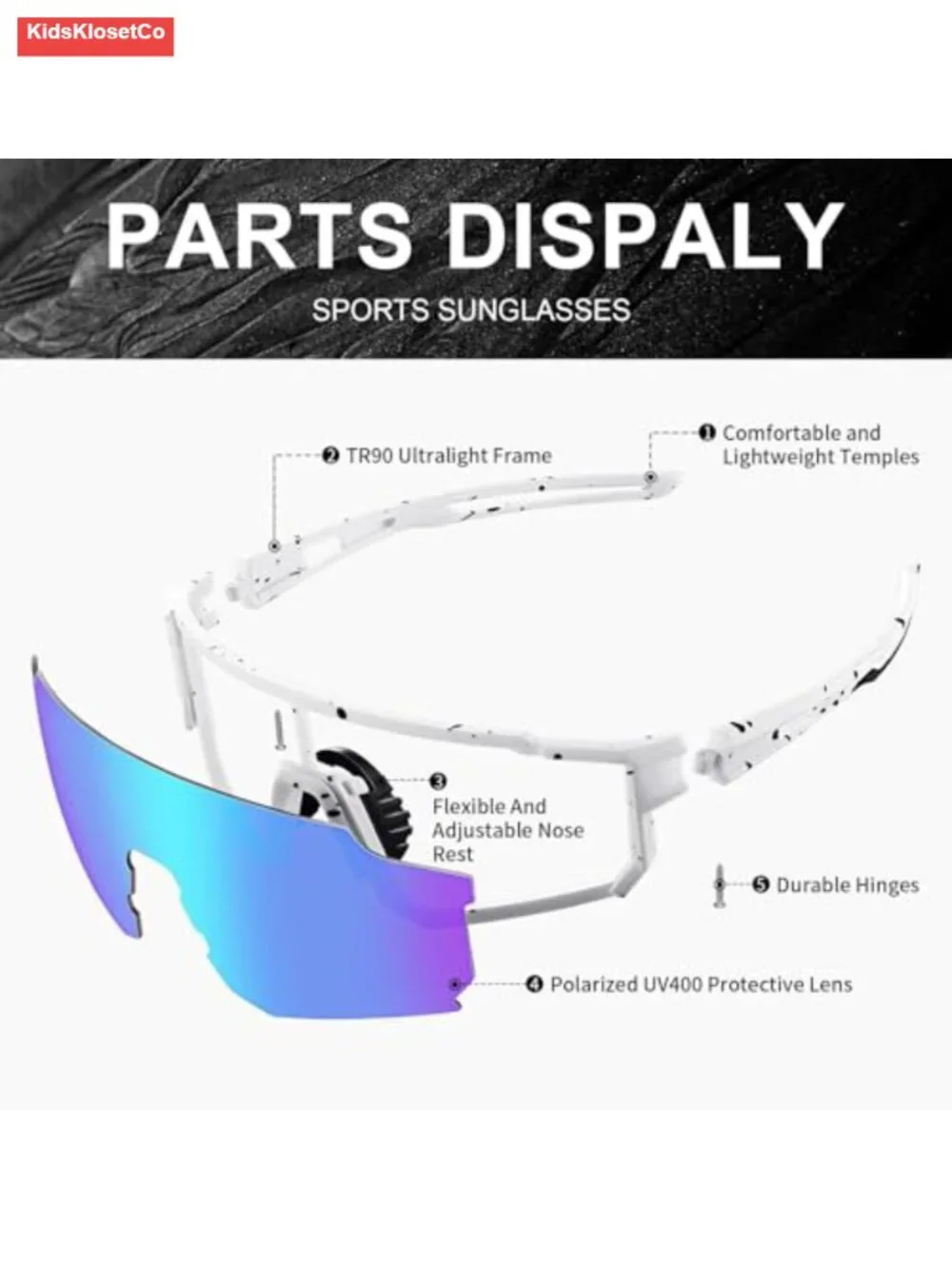 Polarized Sports Sunglasses for Baseball Cycling UV Protection Wrap Around
